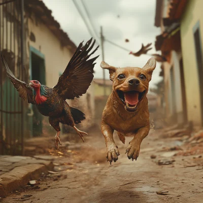 Brazilian Dog Chasing Turkey