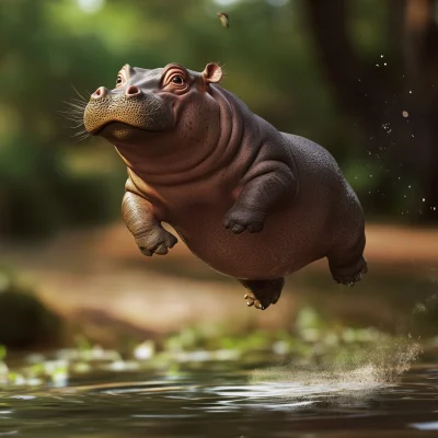 Pygmy Hippopotamus Jumping