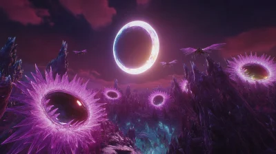 Alien Garden Under Double Eclipse