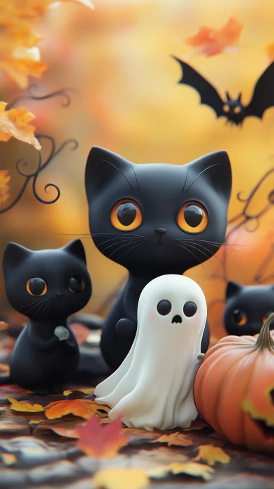 Cute Halloween Cats and Ghosts