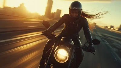 Woman Riding Motorcycle at Sunset