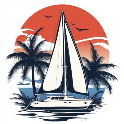 Sailing Boat with Palm Trees