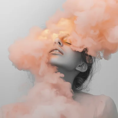 Girl Exhaling Colorful Smoke