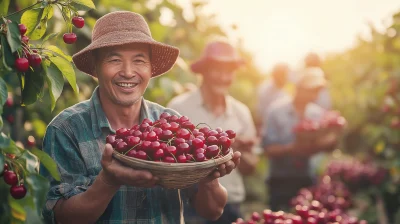 Harvest Joy in Cherry Orchard