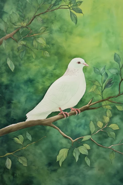 Diamond Dove on Tree Branch