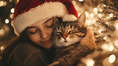 Festive Girl with Cat