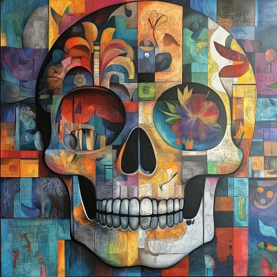 Skull in Diego Rivera Style