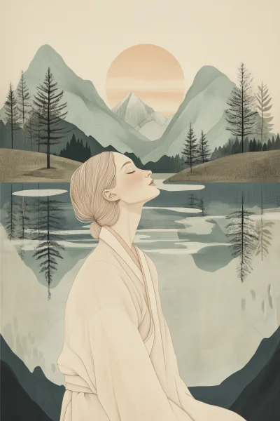 Serene Landscape with Woman Meditating