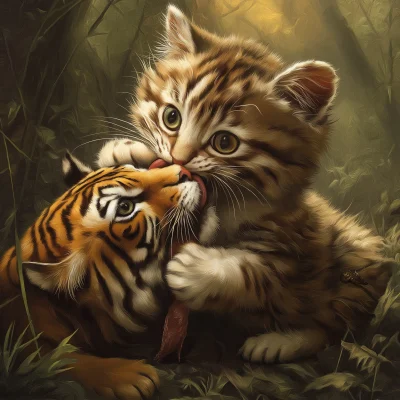 Cat Eating Tiger