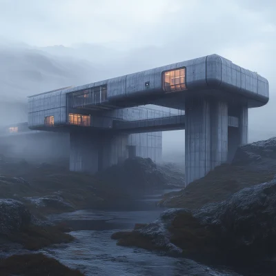 Futuristic Brutalist Research Center