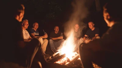 Friends Gathered Around Campfire