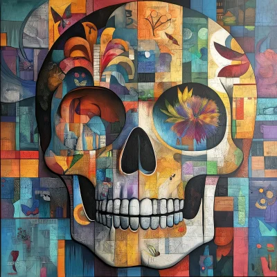 Skull in Diego Rivera Style