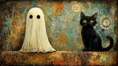 Whimsical Ghost and Cat