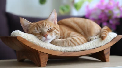 Sleeping Cat in Walnut Nest