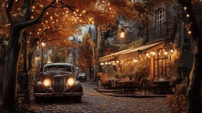 Autumn Vintage Car Scene