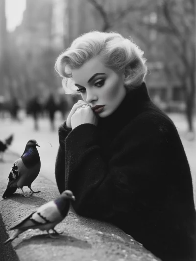 Marilyn Monroe Feeding Pigeons