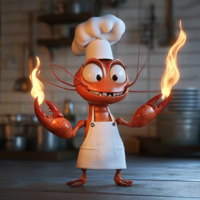 Cute Flaming Crawfish Chef