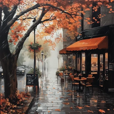 Autumn Rain at the Coffee Shop