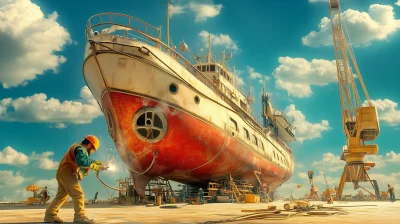 Welder at Work on Ship