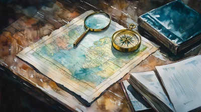 Rustic Wooden Desk Watercolor