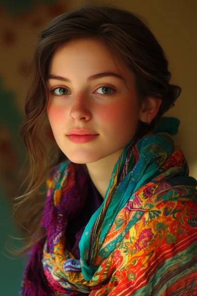 Young Actress in Colorful Clothes