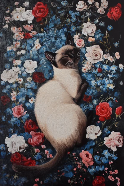 Siamese Cat Among Flowers