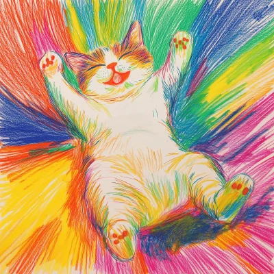 Cute Cat Crayon Drawing