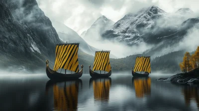 Viking Ships on a Lake