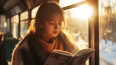 Girl Reading on a Bus