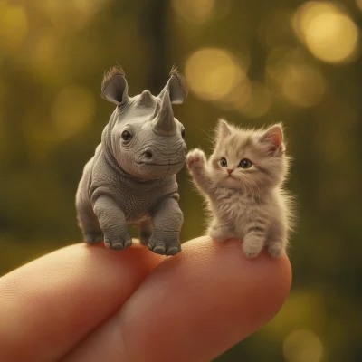 Tiny Rhino and Cat Duo Dancing