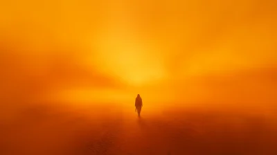 Lone Wanderer in Amber Desert