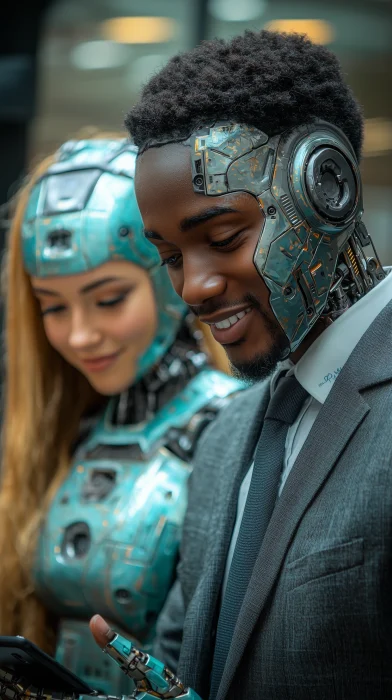 African Executive with Robot Assistant