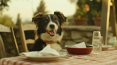 Happy Dog at Rustic Table