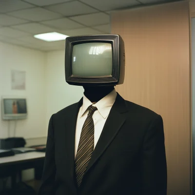 Man with TV Head in Office