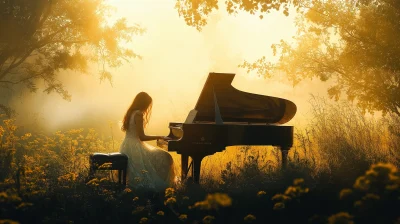 Woman Playing Piano in Nature