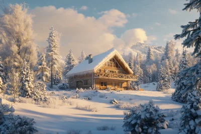 Christmas Residence in the Snowy Forest