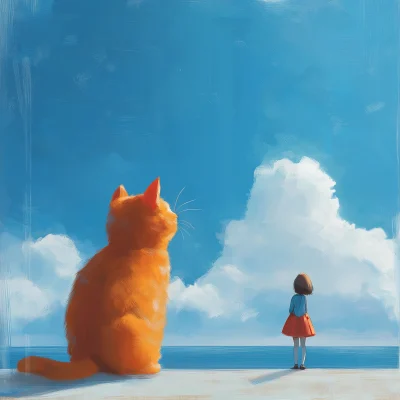 Minimalist Cat and Girl