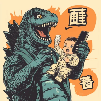 Funny Godzilla Illustration