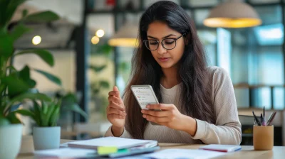 Indian Woman Checking Savings App