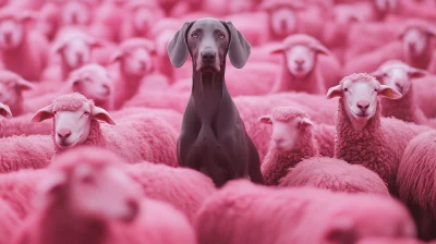 Weimaraner in Pink Sheep Flock