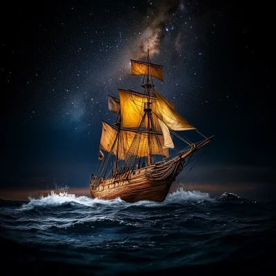 Vintage Pirate Ship in Storm