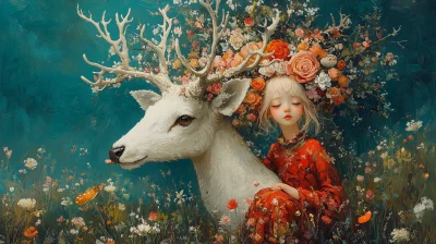 Girl on White Deer