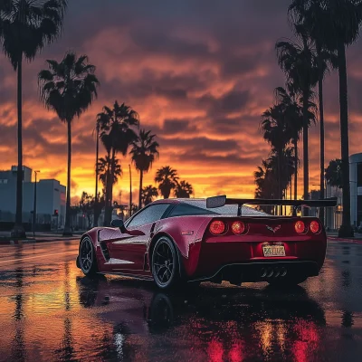 Maroon Corvette C6 ZR1 in Urban Landscape