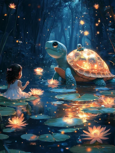 Magical Pond with Crystal Turtle