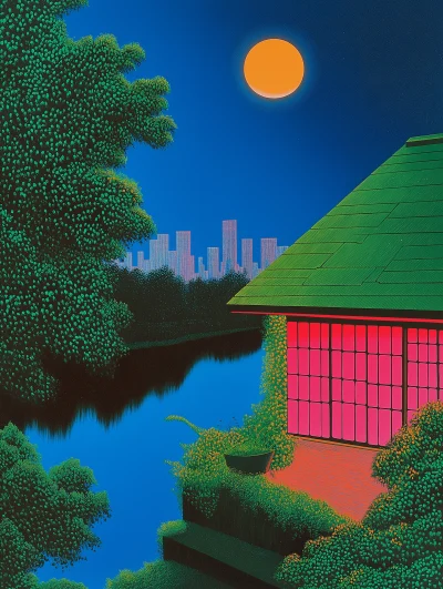 Japanese House at Night