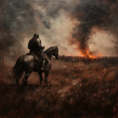 Warrior with Horse on Battlefield