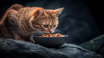 Cat Dining on Luxurious Surface