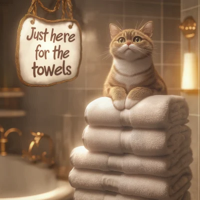 Cat on Towel Stack