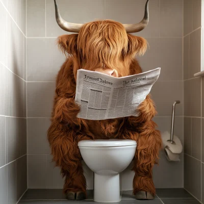 Highland Cow at the Toilet