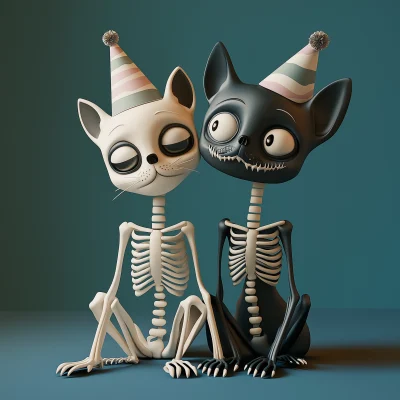 Sad Dog Skeleton and Cat Skeleton